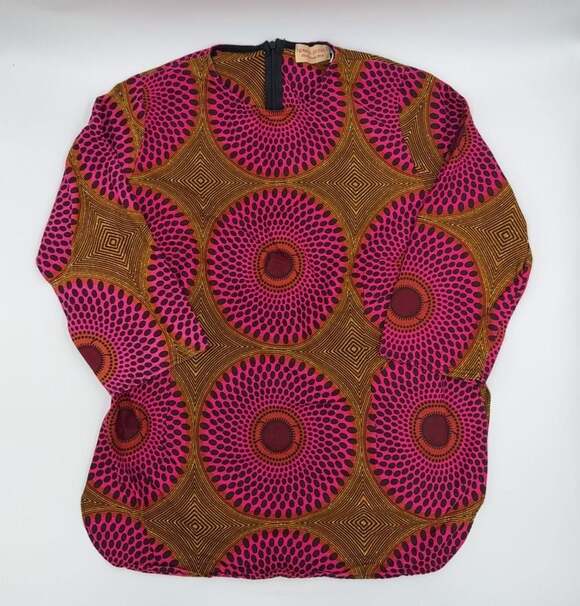 Gras-Fields Tops - Gras-Fields African Print Tunic Top Pink Gold Geometric Long Sleeve Size 16